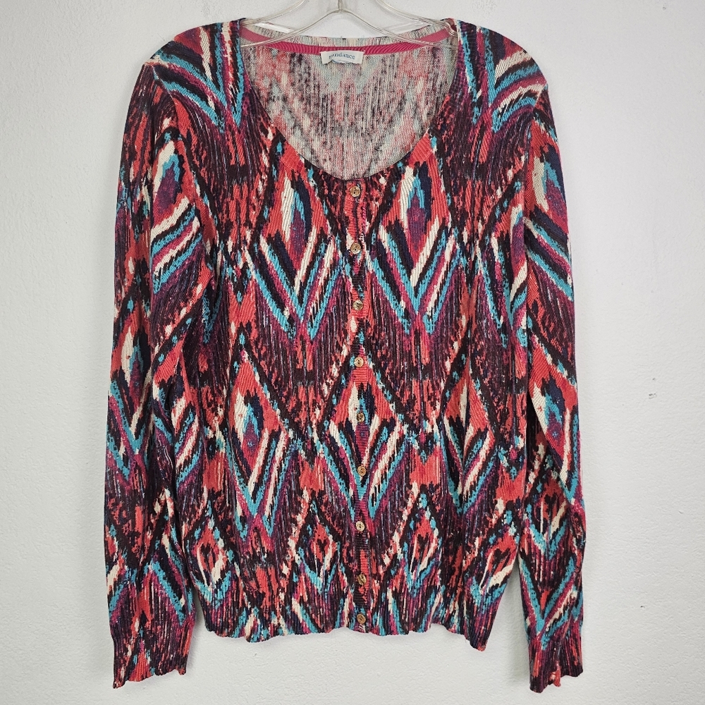 Sundance Sweater Cardigan Multicolor Print Cottagecore Boho Sz L See Description